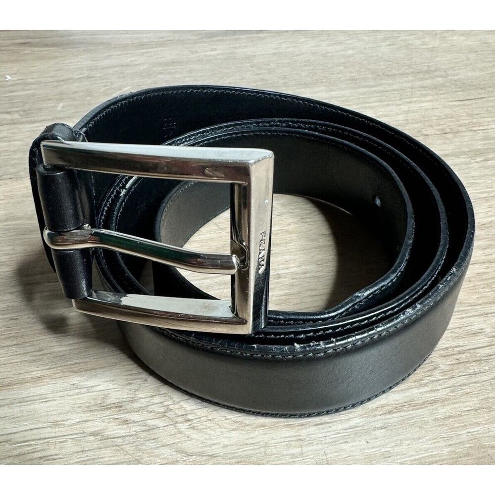 Prada Mens Leather Square Buckle Dress Casual Belt Black Mens Sz 40 3255 Auth
